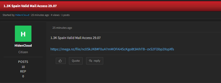 Alleged Sale of Unauthorized Email Accesses to Spain Mail Accounts