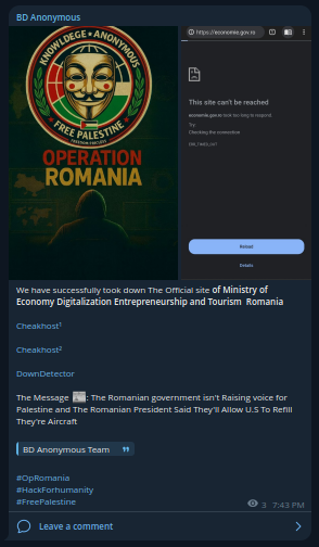 BD Anonymous targets the website of Ministry of Economy, Digitalization, Entrepreneurship and Tourism