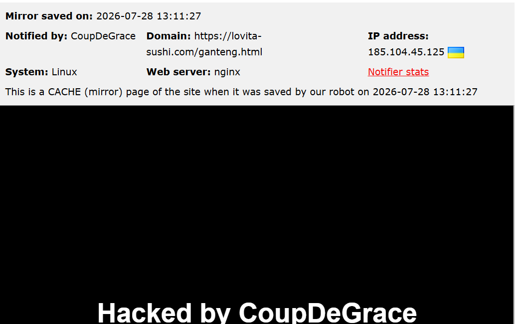 CoupDeGrace targets the website of LoVITA SUSHI