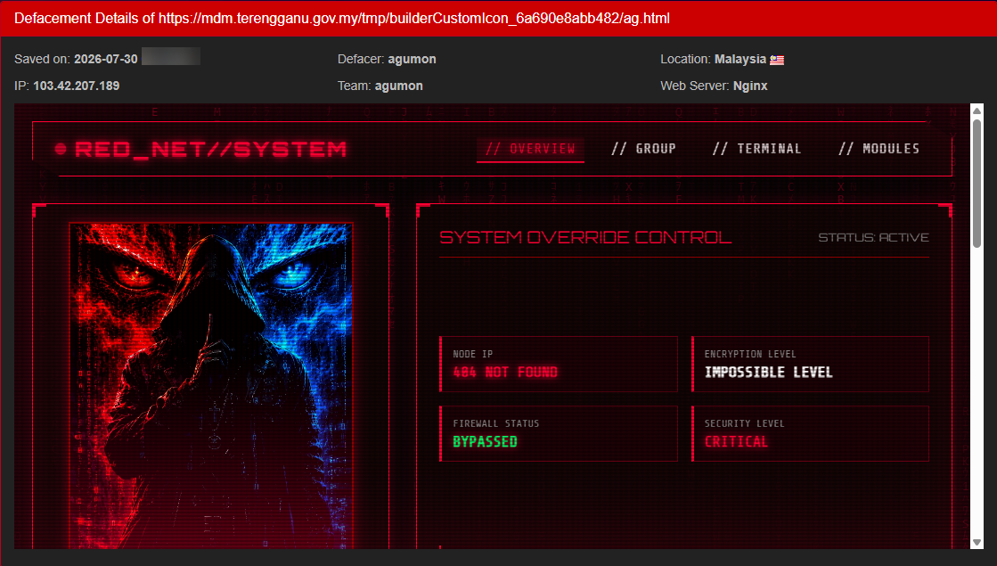 agumon targets the website of Majlis Daerah Marang