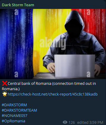 Dark Storm Team targets the website of National Bank of Romania