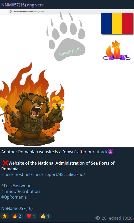 NoName057(16) targets the website of National Company Administration of Maritime Ports SA Constanța