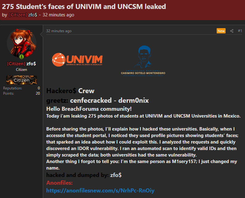 Alleged leak of student photos from Virtual University of the State of Michoacán