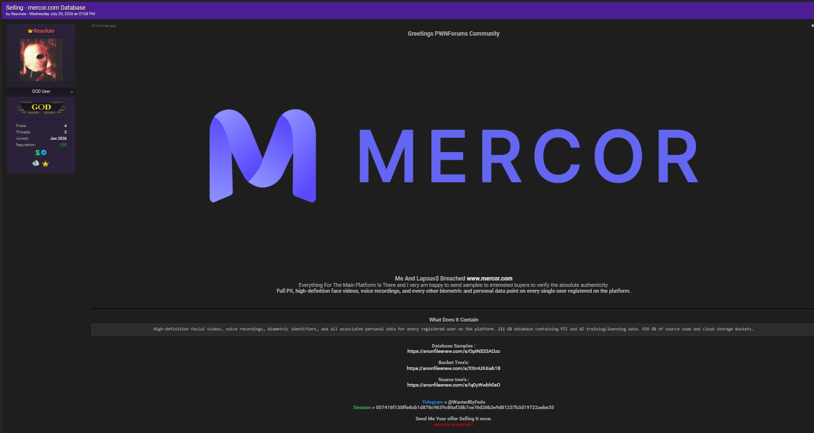 Alleged sale of data from Mercor