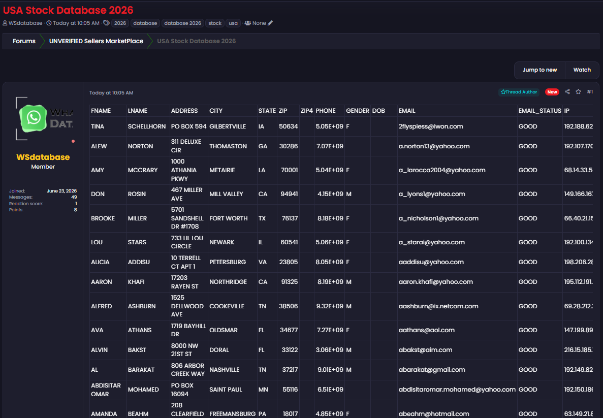 Alleged Sale of U.S. stock database
