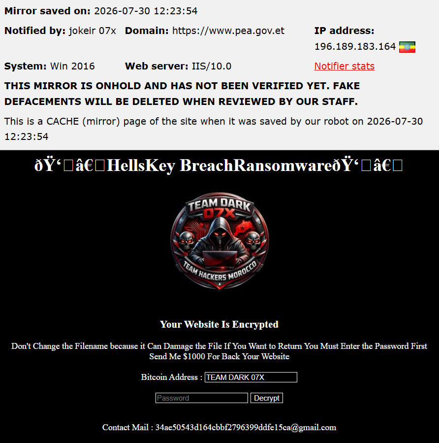 jokeir 07x targets the website of Petroleum and Energy Authority (PEA)