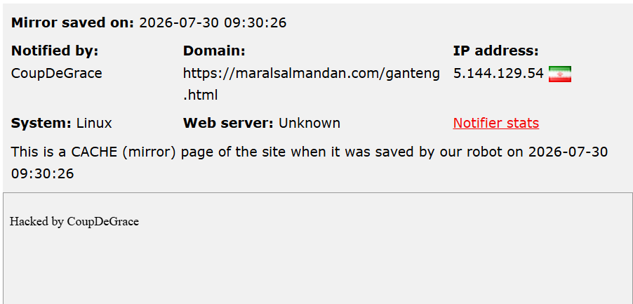 CoupDeGrace targets the website of Maral Salmandan