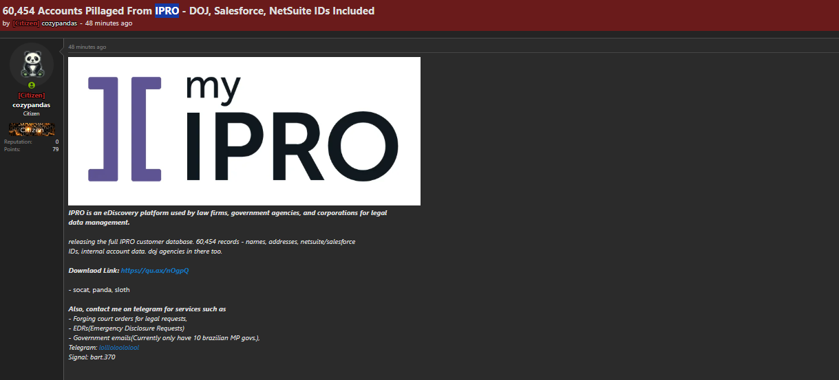 Alleged data breach of IPRO
