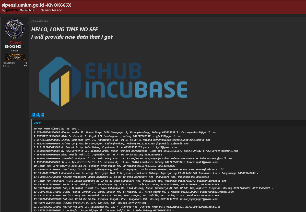 Alleged data breach of SIPENSI