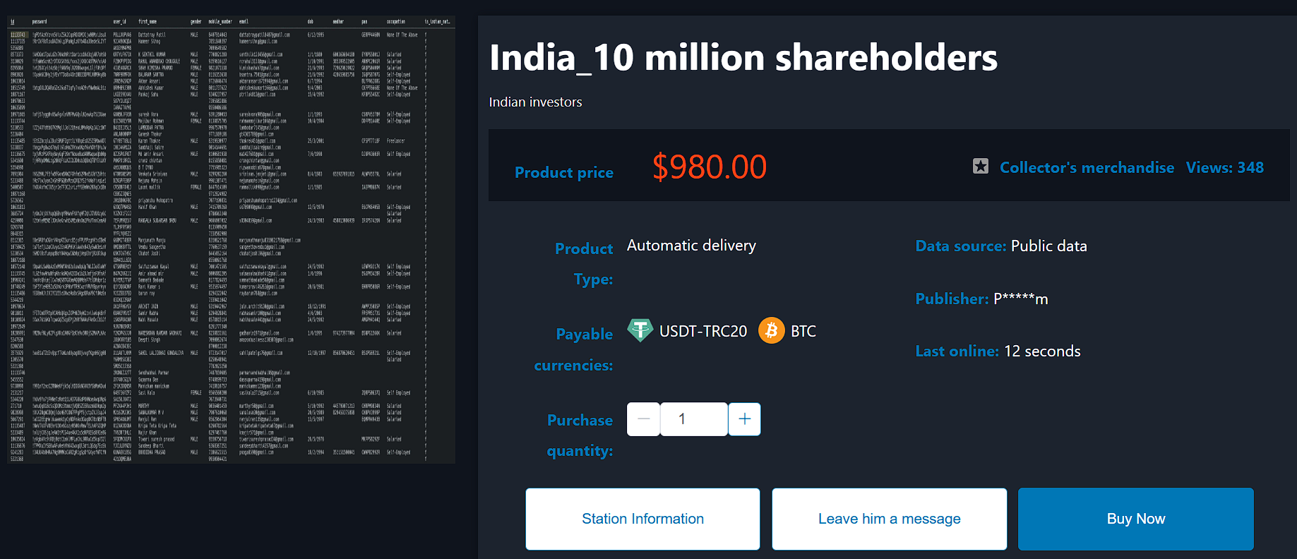 Alleged Sale of India Stockholder Database
