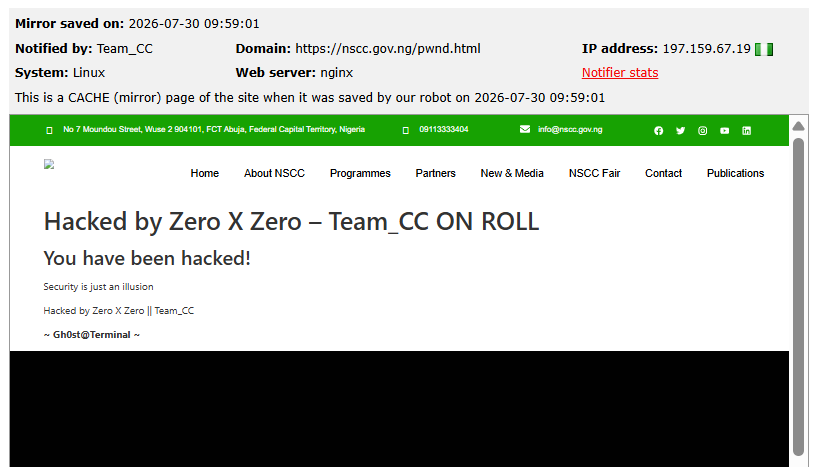 Team_CC targets the website of National Senior Citizens Centre (NSCC)