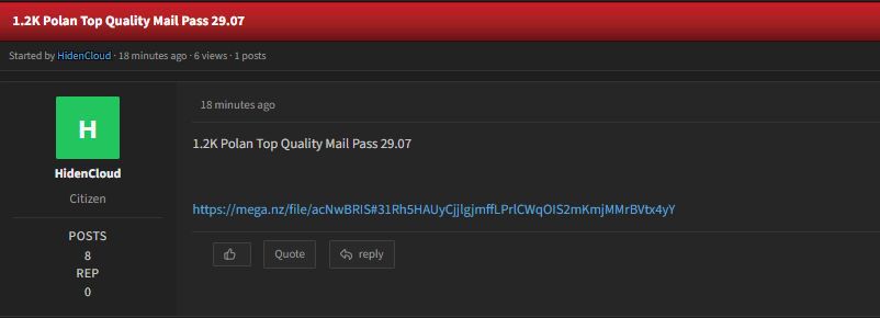 Alleged leak of unidentified Polish email and password credentials