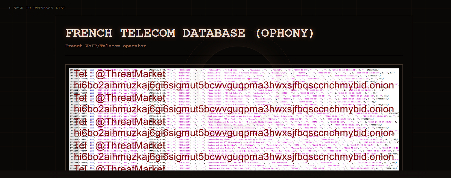 Alleged Leak of French Telecom Database