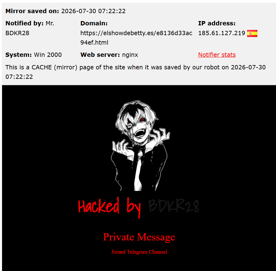 Mr. BDKR28 targets the website of El Show de Betty