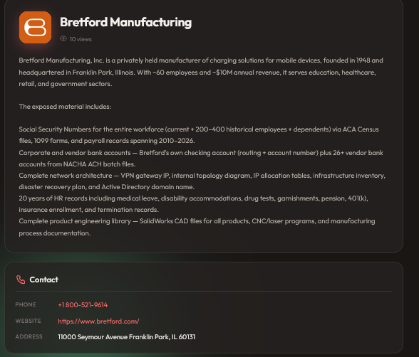 Bretford Falls Victim to Aur0ra Ransomware