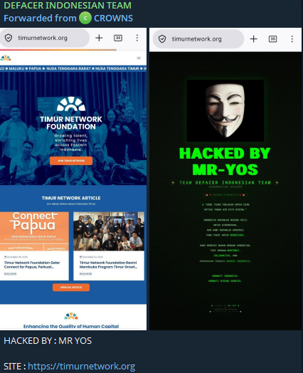 DEFACER INDONESIAN TEAM targeted the website of Timur Network Foundation