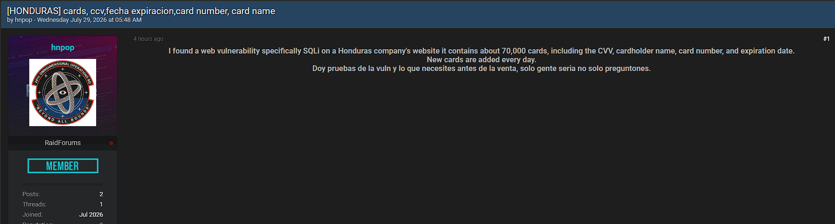 Alleged Sale of Honduran company’s website