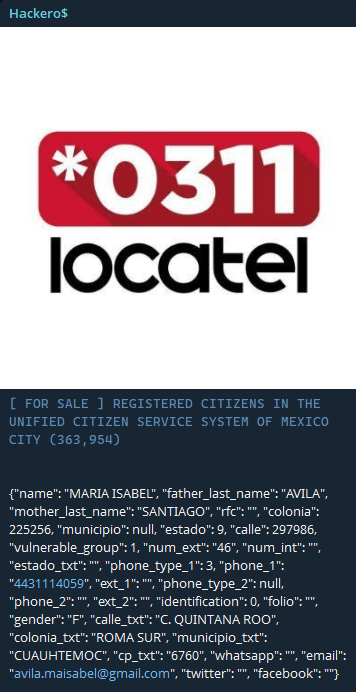 Alleged sale of data from *0311 Locatel