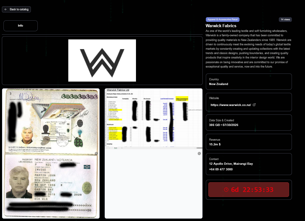 Warwick Fabrics Falls Victim to Kairos Ransomware