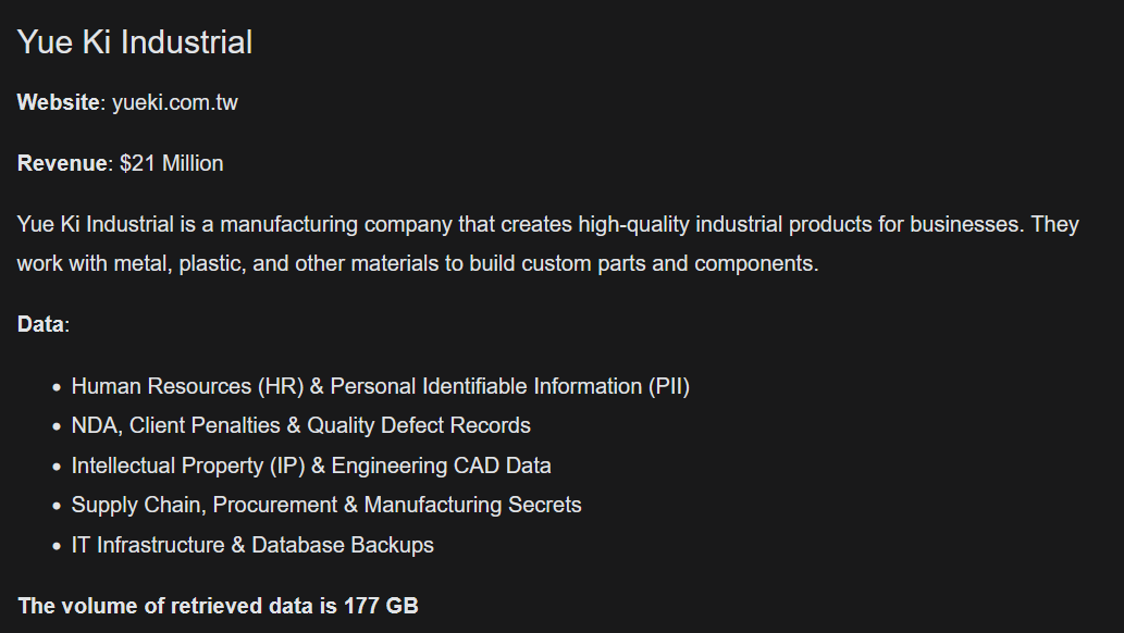 Yue Ki Industrial Co., Ltd. Falls Victim to Morpheus Ransomware