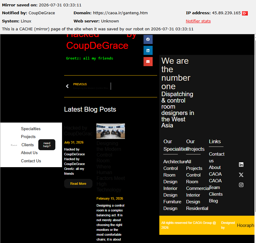 CoupDeGrace targets the website of CAOA Group