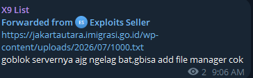 X9 List targets the website of Kantor Imigrasi Jakarta Utara