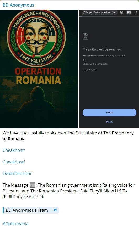 BD Anonymous targets the website of Presidential Administration of Romania