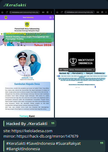 ./KeraSakti targets the website of Sukawening Village Government