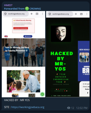 HMEI7 targets the website of Joe Baca for Mayor Campaign