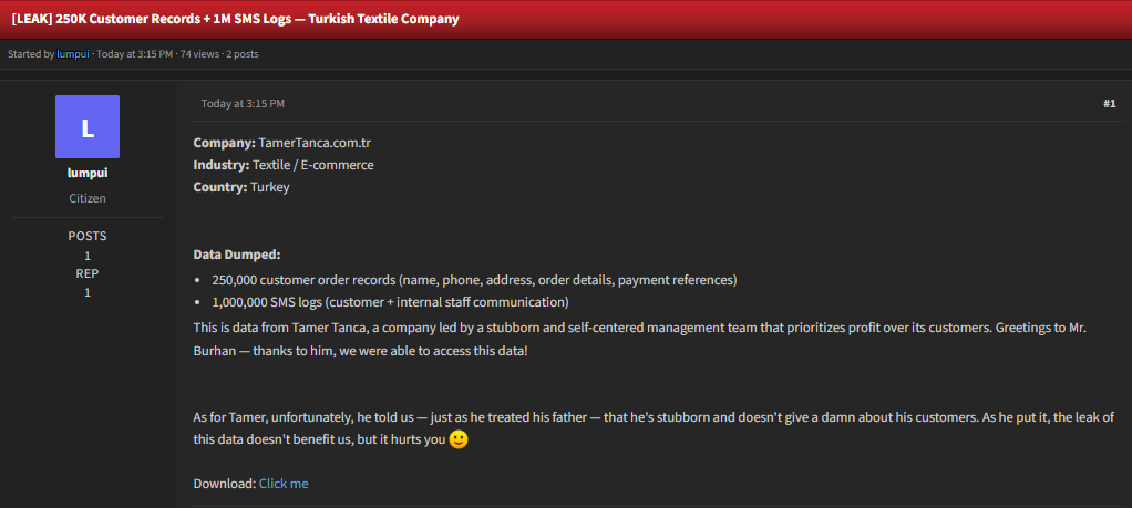 Alleged data breach of Tamer Tanca