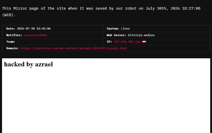 azraelzer0d4y targets the website of Carestoon