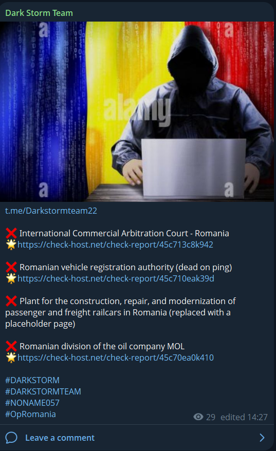 Dark Storm Team targets the website of CCIR Court of International Commercial Arbitration