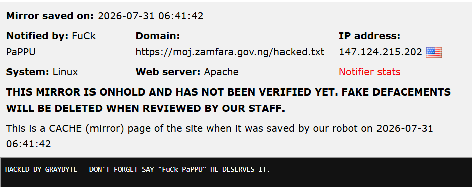 FuCk PaPPU targets the website of Zamfara State Ministry of Justice