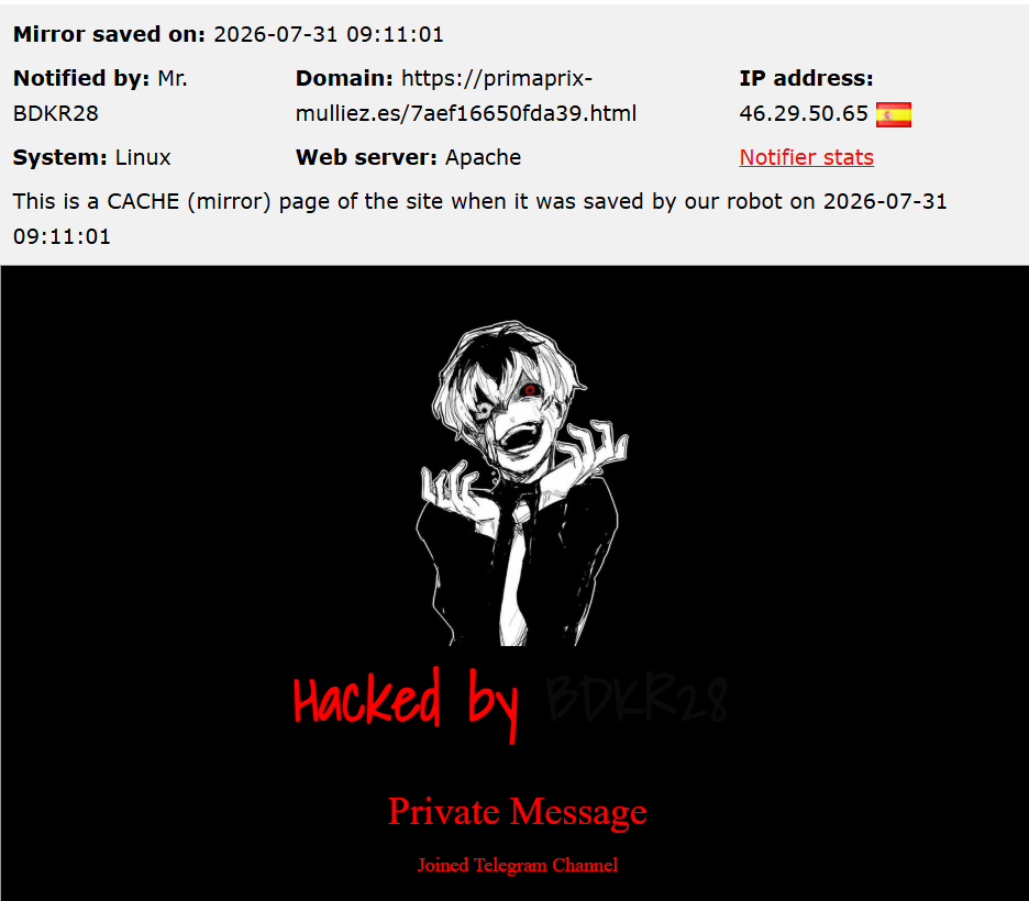 Mr. BDKR28 targets the website of PrimaPrix