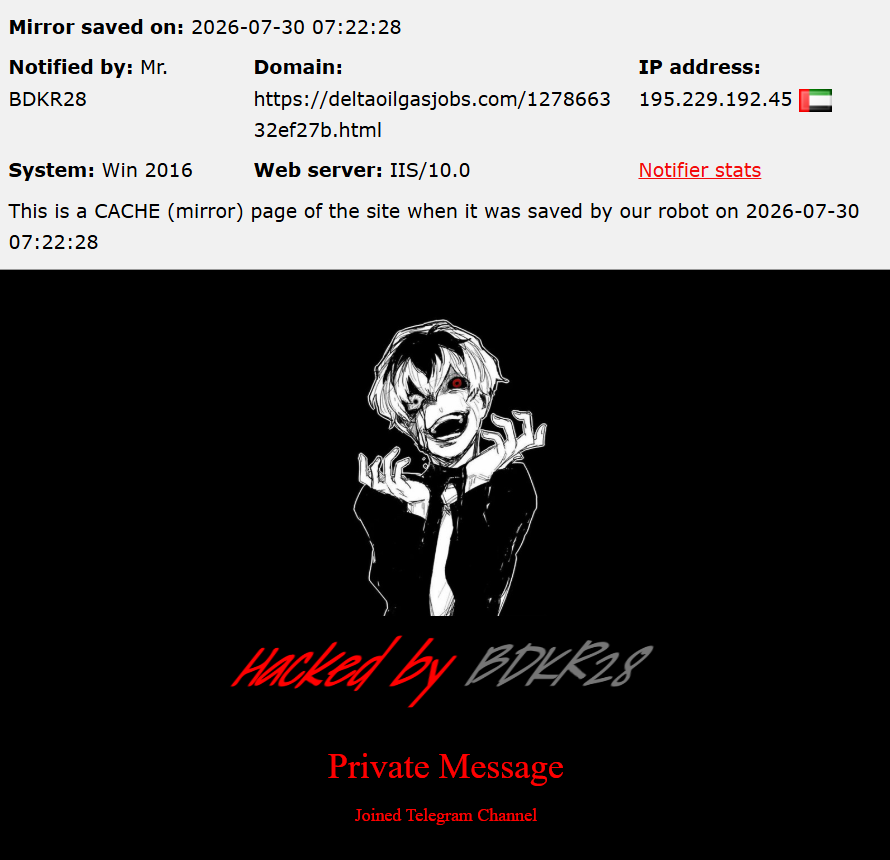 Mr. BDKR28 targets the website of Delta International Petroleum Services