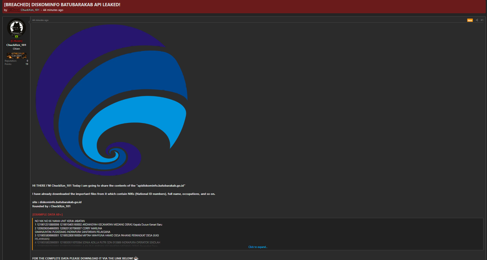 Alleged data breach of DISKOMINFO Batu Bara Regency