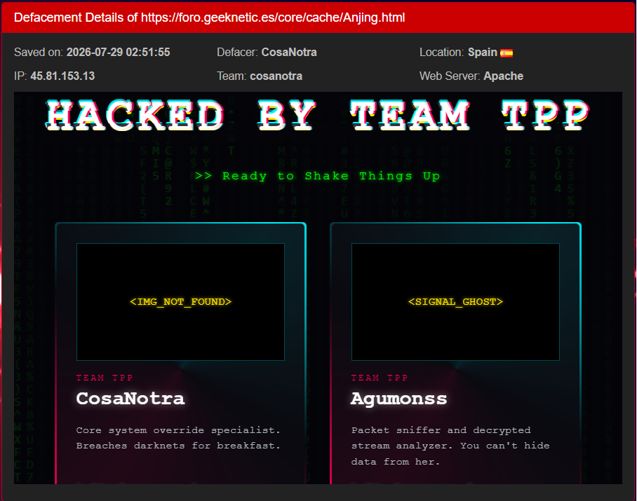 CosaNotra targets the website of GEEKNETIC