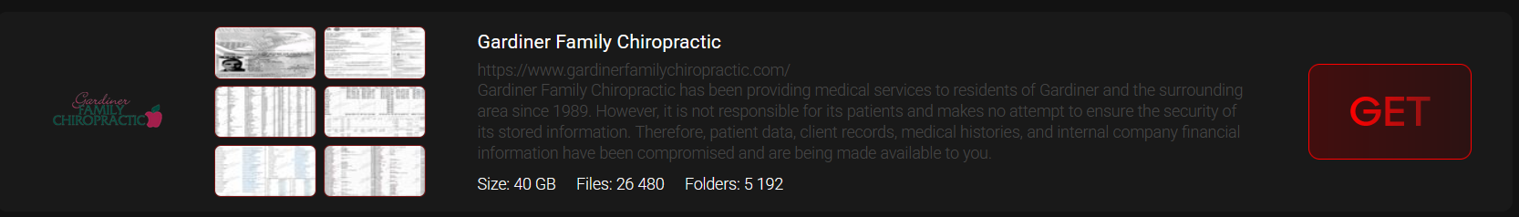 Gardiner Family Chiropractic falls victim to INTERLOCK ransomware