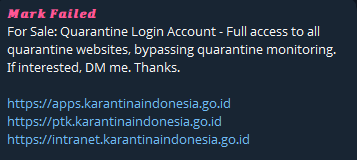 Alleged sale of unauthorized access to Indonesian Quarantine Agency