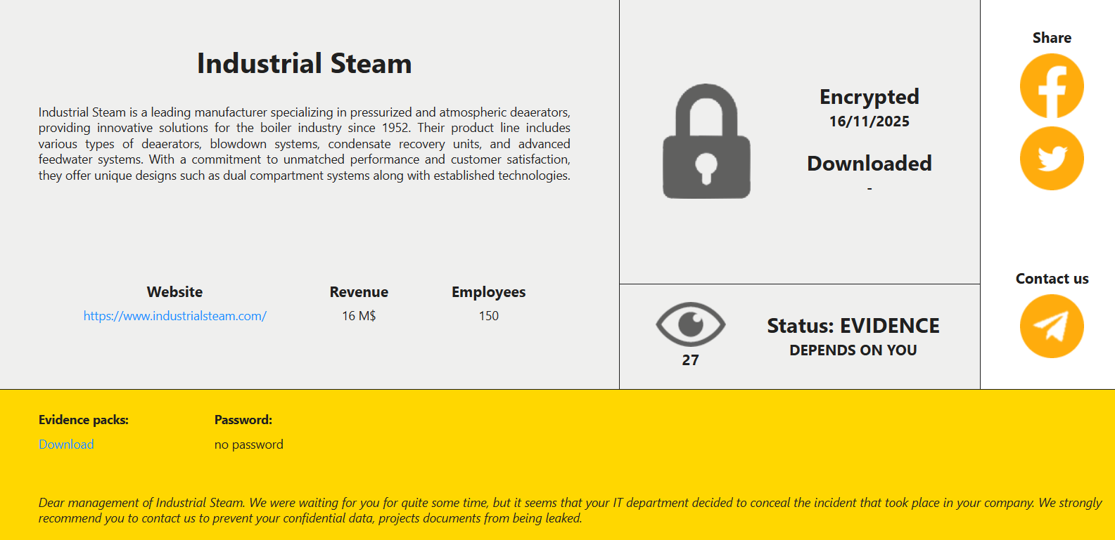 Industrial Steam成为RansomHouse勒索软件的受害者