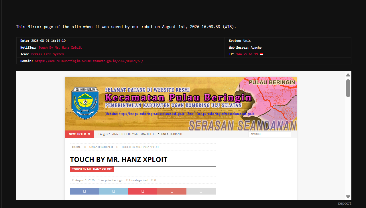 Mr. Hanz Xploit targets the website of Kecamatan Pulau Beringin, Ogan Komering Ulu Selatan Regency