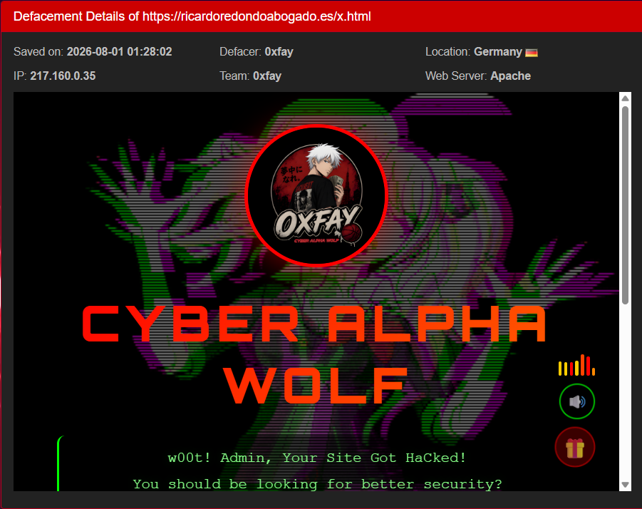 0xfay targets the website of Ricardo Redondo Lawyer
