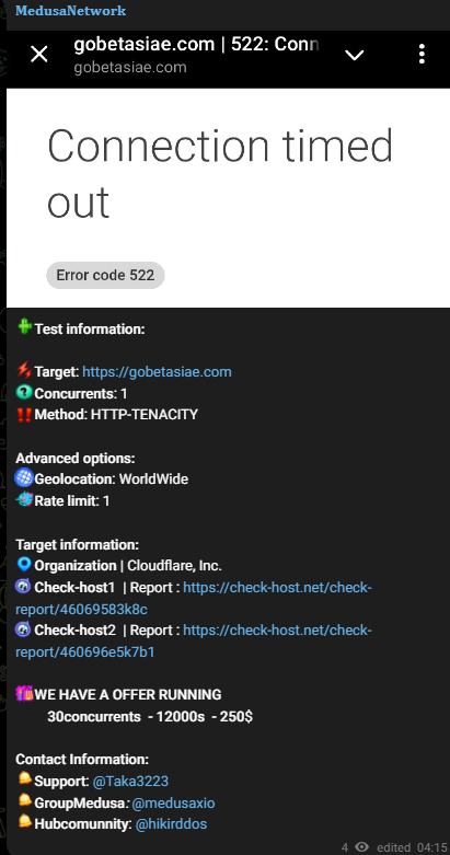 Medusa Network targets the website of gobetasia