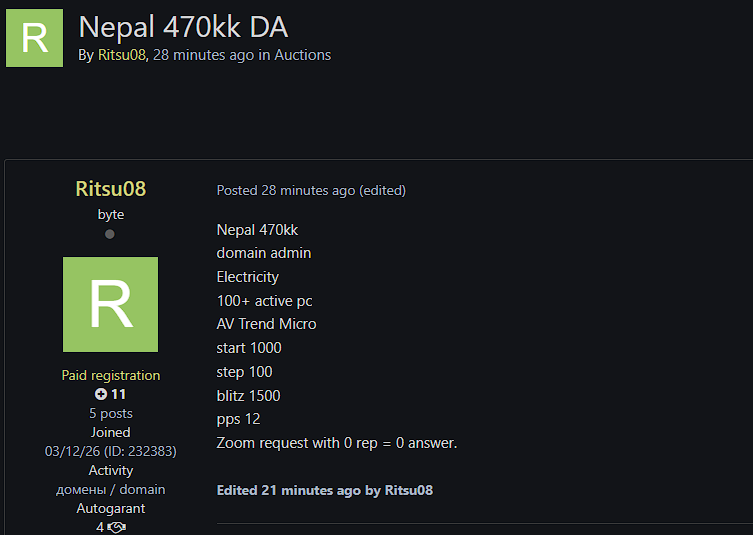Alleged Sale of Unauthorized Domain Admin Access to Nepal Electricity Company