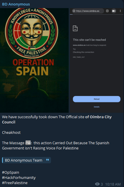 BD Anonymous targets the website of Oímbra City Council