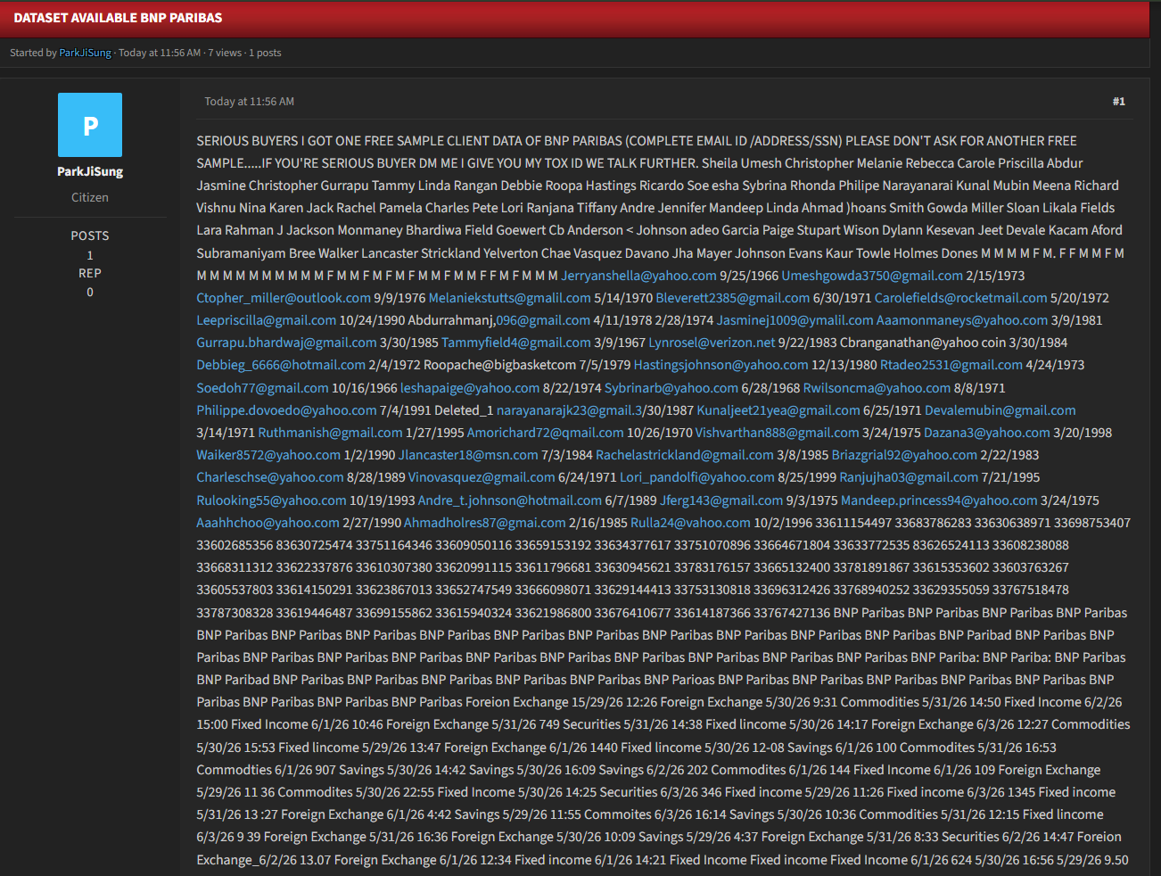 Alleged data breach of BNB Paribas