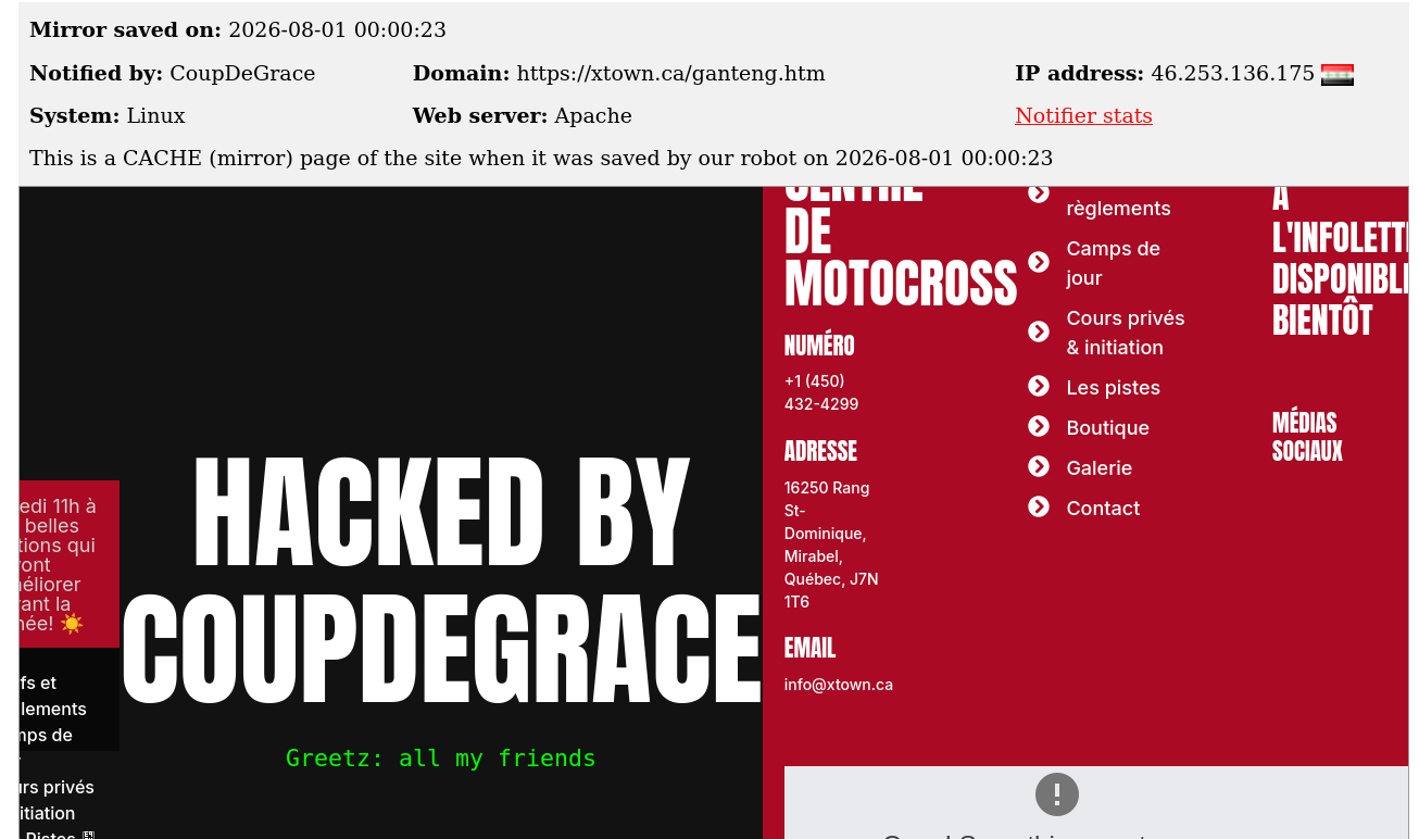 CoupDeGrace targets the website of Xtown