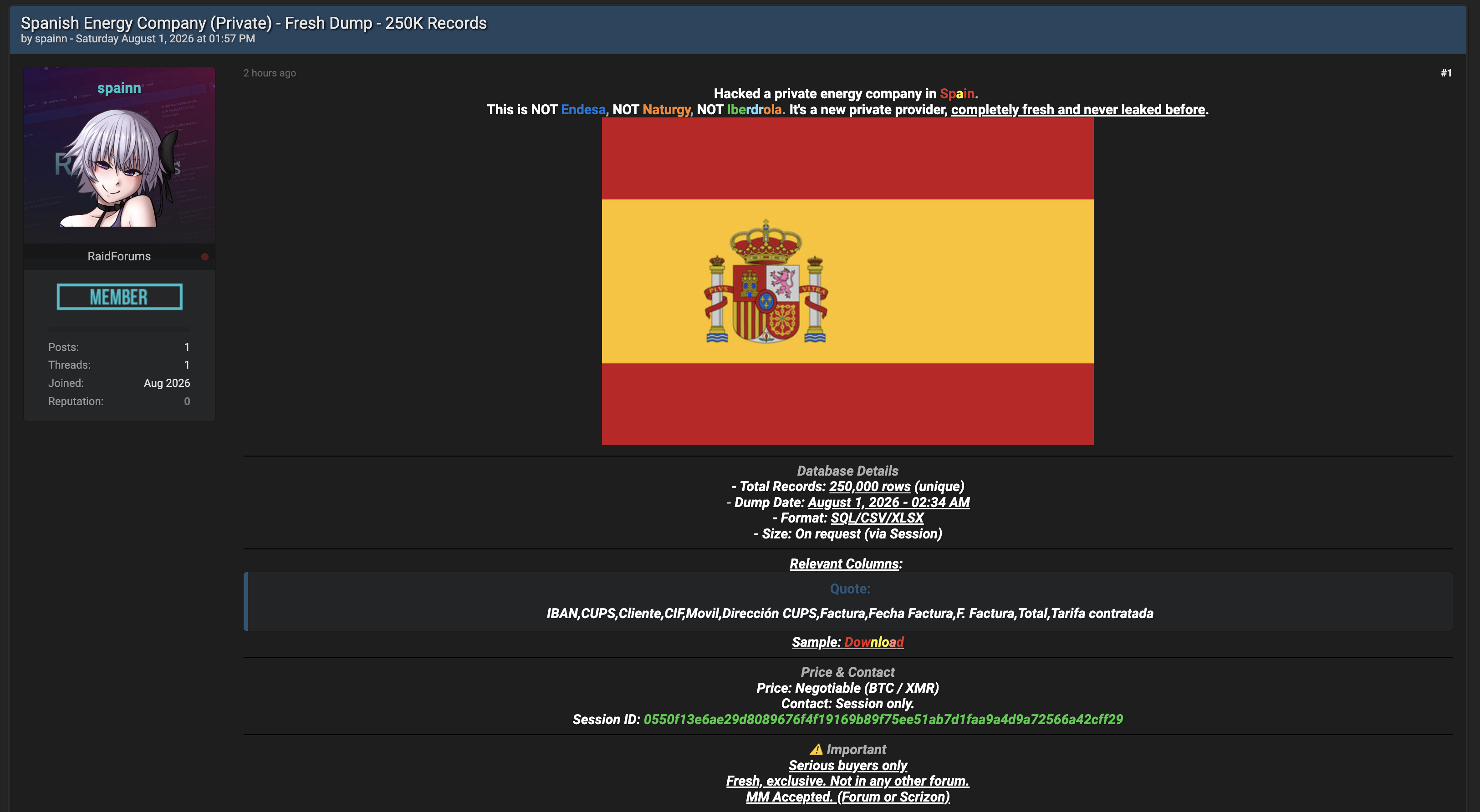 Alleged data leak of a private Spanish energy company