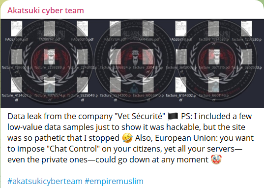 Alleged data breach of Vet Sécurité