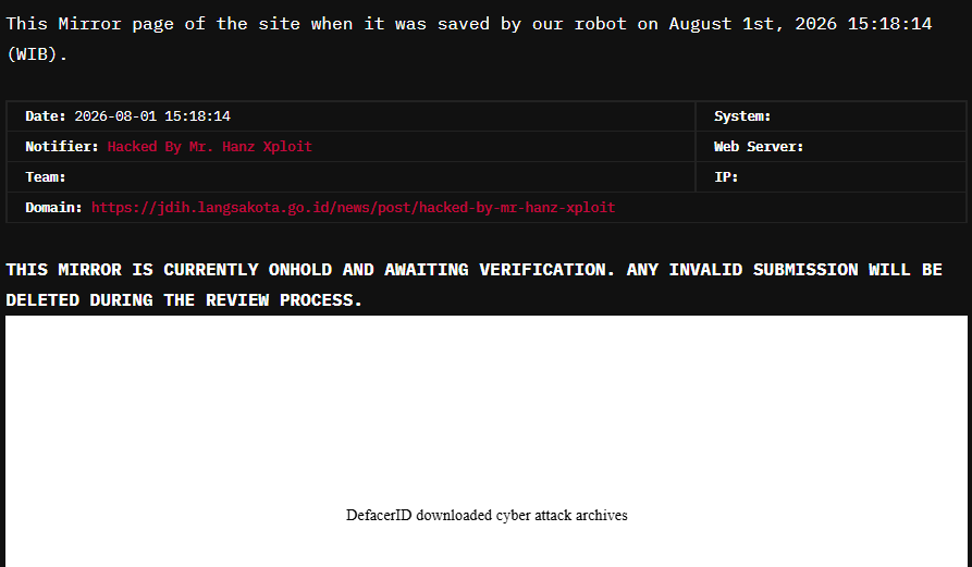 Mr. Hanz Xploit targets the website of Langsa City Legal Documentation and Information Network